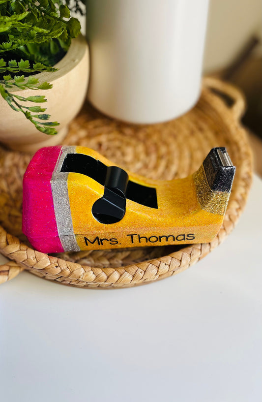 Glitter tape dispenser, pencil tape dispenser, teacher desk accessories