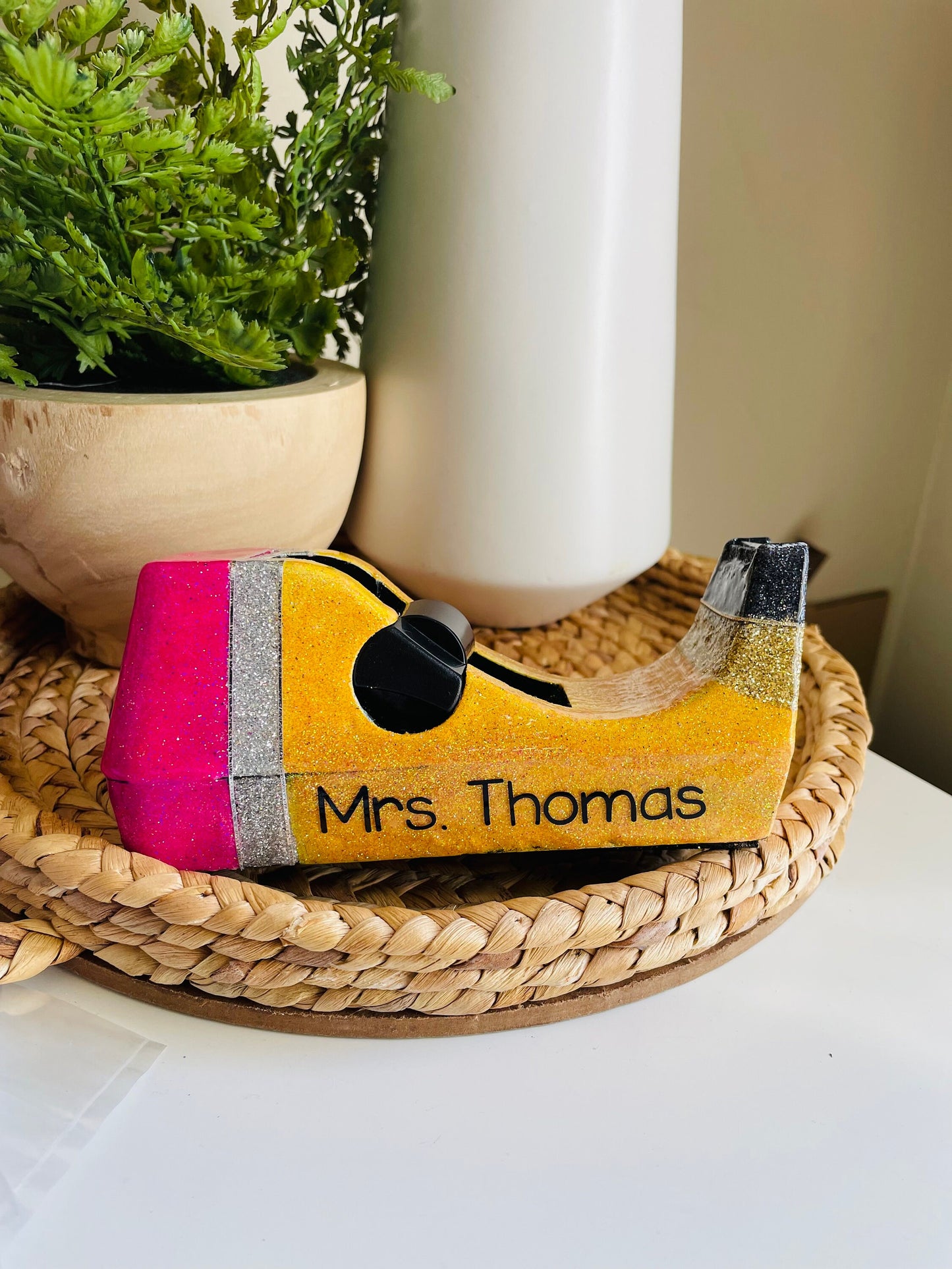 Glitter tape dispenser, pencil tape dispenser, teacher desk accessories