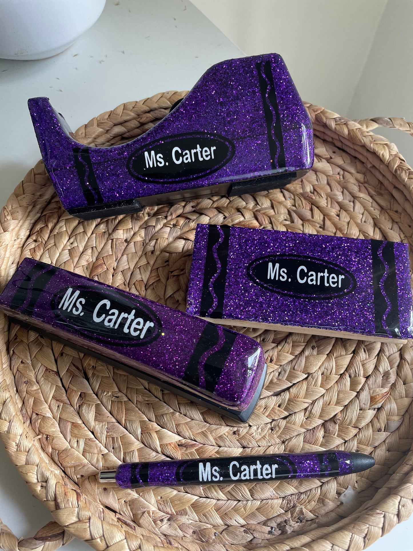 Crayon tape dispenser , glitter tape dispenser, personalized tape dispenser