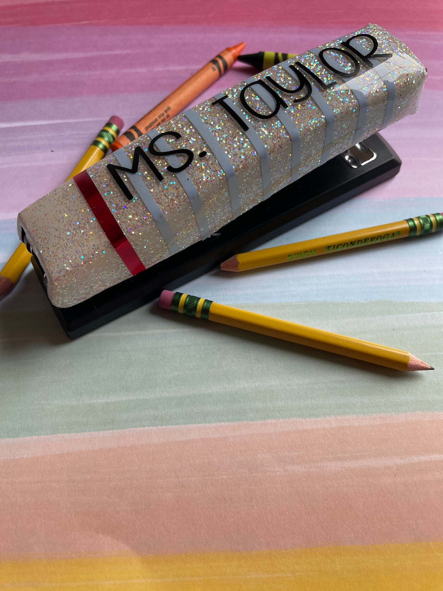 Glitter stapler, teacher gift, loose leaf paper, teacher desk accessories, holiday gift, teacher Christmas gift, new teacher gift