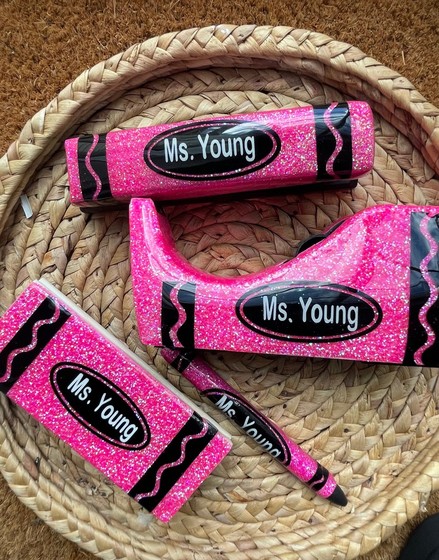 Crayon tape dispenser , glitter tape dispenser, personalized tape dispenser