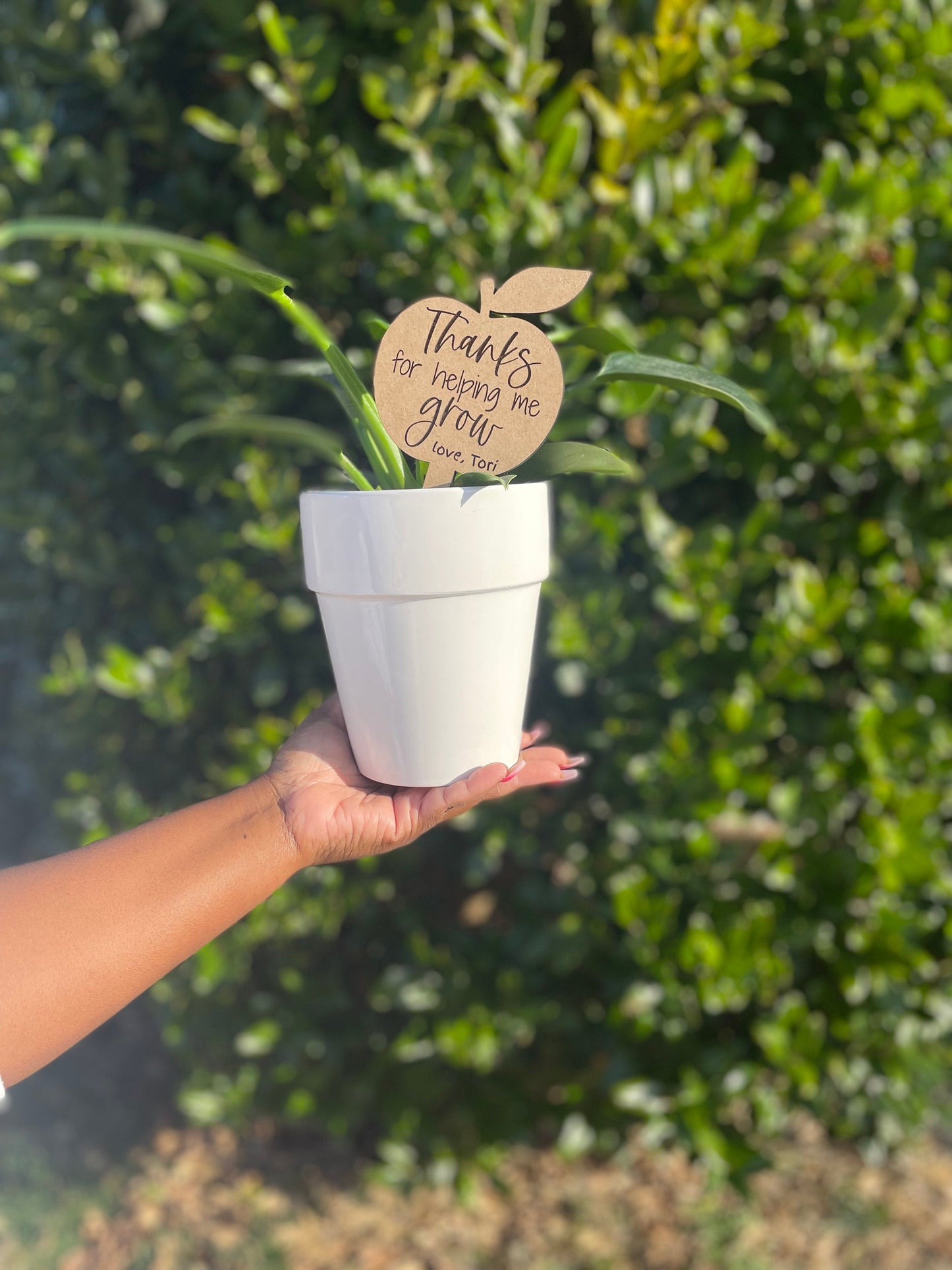 Teacher plant sign, plant marker, plant stake, thanks for helping me grow, gift for teacher, teacher appreciation gift, end of year gift